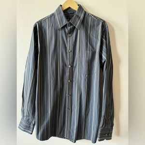 Express men’s shirt, dark gray with multi colored stripes